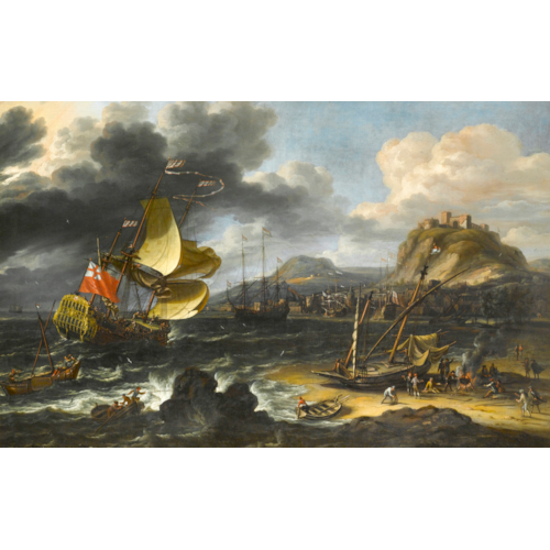 An English Man-O’War Running into a Crowded Continental Port